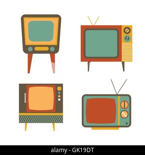 Retro-tv Artikel eingestellt auf weißem Hintergrund Stock Vektor