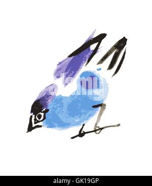 Aquarell Zeichnung Vogel, Robin auf weißem Hintergrund Stock Vektor