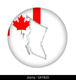 Kanada State of British Columbia Karte Flag Taste isoliert auf einem weißen Hintergrund. Stockfoto