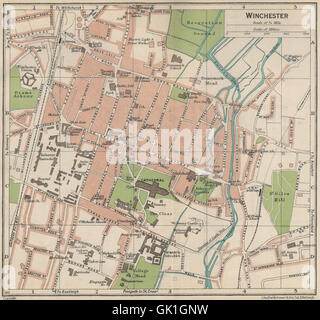 WINCHESTER. Karte Stadtplan Vintage Stadt. Hampshire, 1930 Stockfoto