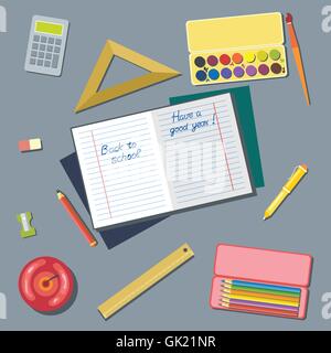 Willkommen Sie zurück in der Schule und haben Sie eine gutes Jahr-Karte. Digitale Vektor-Bild Stock Vektor