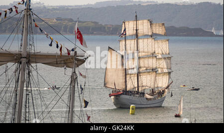 Die drei Masten Artemis Segel im Hafen während der Brest International Maritime Festival 2016. Frankreich Stockfoto