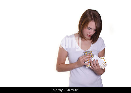 Frau Pillen Mittel Stockfoto