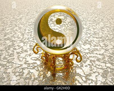 Golden 3d Yin-Yang-Orakel Stockfoto