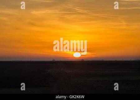 Sonnenaufgang über einem Feld am Morgen Stockfoto