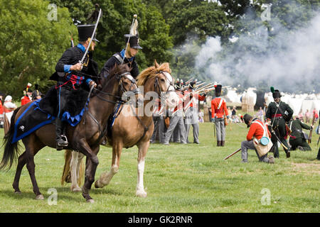 Napoleons Kavallerie an die Nachstellung für die Schlacht von Waterloo Stockfoto