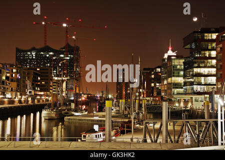 Hamburg Hafencity Nachtszene Stockfoto