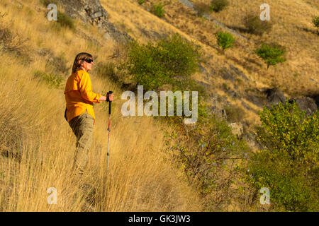 Wanderer auf Eckels Creek Trail, Hells Canyon sieben Teufel landschaftlich reizvollen Gegend, Hells Canyon Scenic Byway, Payette National Forest, Idaho Stockfoto