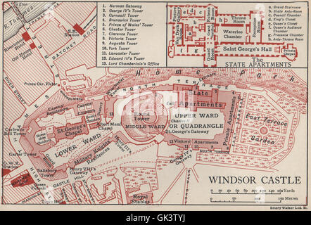 WINDSOR CASTLE. Vintage Karte Plan. Berkshire, 1939 Stockfoto