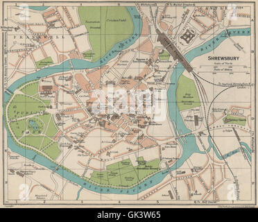 SHREWSBURY. Karte Stadtplan Vintage Stadt. Shropshire, 1939 Stockfoto