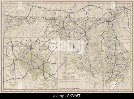 Maryland, Delaware & Washington DC State Route. POATES, 1925-Vintage-Karte Stockfoto