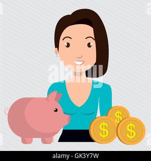 Frau Piggy Währung Geld Stock Vektor