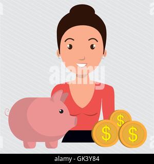 Frau Piggy Währung Geld Stock Vektor