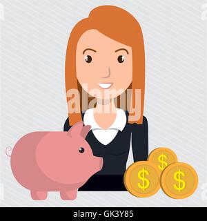 Frau Piggy Währung Geld Stock Vektor