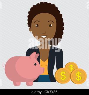 Frau Piggy Währung Geld Stock Vektor