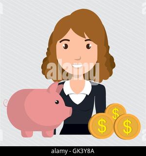 Frau Piggy Währung Geld Stock Vektor