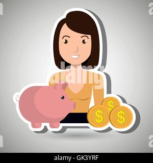Frau Piggy Währung Geld Stock Vektor