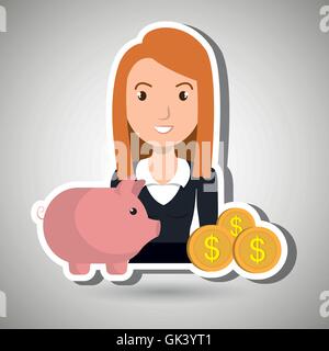 Frau Piggy Währung Geld Stock Vektor