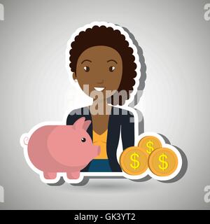 Frau Piggy Währung Geld Stock Vektor