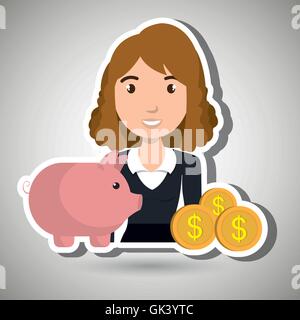 Frau Piggy Währung Geld Stock Vektor
