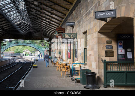 Pickering Railway Station Zeichen, Yorkshire, England, UK Stockfoto