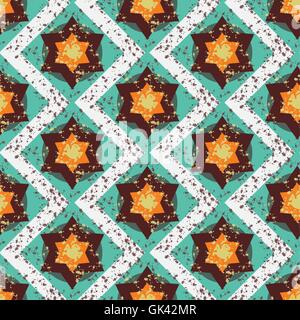 Grunge bunte Halloween geometrische nahtlose Muster mit Spinne. Vektor Stock Vektor