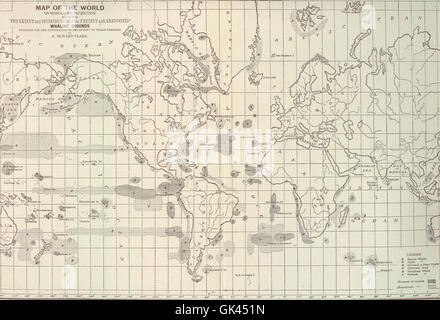 45970 Weltkarte auf Mercators-Projektion zeigt das Ausmaß und die Verteilung der Gegenwart und der Walfang Gründen aufgegeben Stockfoto
