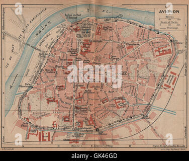 AVIGNON Vintage Stadt Stadt Plan De La Ville. Vaucluse, 1925 Vintage Karte Stockfoto