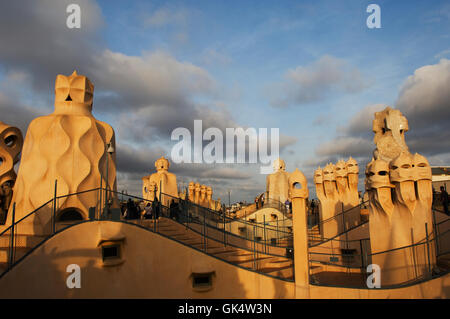 1900-1914, Barcelona, Spanien---Schornsteine auf Casa Mila von Gaudi---Bild von Jeremy Horner © Stockfoto