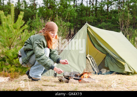 Frau Reisen Holz Stockfoto