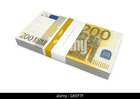 Paket von 200 Euro-Banknoten mit Bank-Wrapper Stockfoto