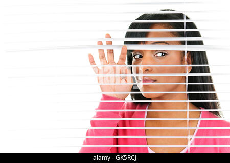 Frau Fenster Bullauge Stockfoto