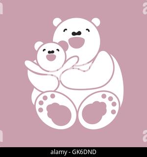 Aufkleber, Karte mit glücklichen Mutter und Kind weißer Bär. Vektor Stock Vektor