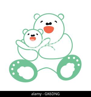 Aufkleber, Karte mit glücklichen Mutter und Kind weißer Bär. Vektor Stock Vektor