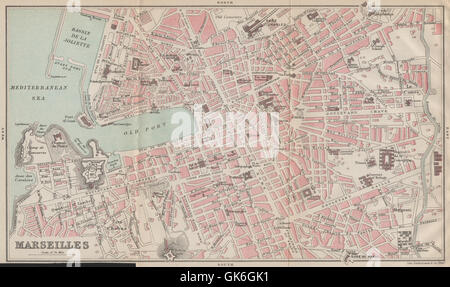 Marseille antike Stadt Stadt Plan De La Ville. Bouches-du-Rhône, Karte 1890 alt Stockfoto