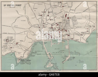 ST. PETER PORT antiken Stadt Hafen Stadtplan. Channel Islands Karte 1913 alt Stockfoto