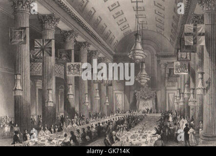 Ägyptischen Halle, Mansion House, The Wilson Bankett. Drucken Sie LONDON INTERIORS, 1841 Stockfoto