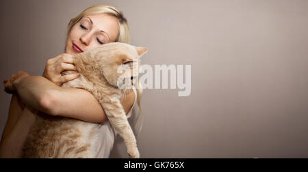 Frau Tieren Umarmung Stockfoto