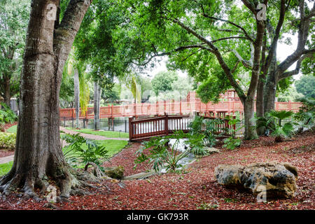 Naples, Florida, Park Shore Resort, Hotel, Unterkunft, Ferienwohnung, Unterkunft, Gebäude, Garten, botanischer Fußweg, Landschaftsgestaltung, Brücke, Baum, im Freien, FL160610070 Stockfoto