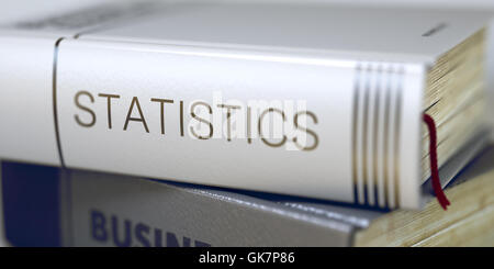 Statistiken. Buchtitel auf dem Buchrücken. Stockfoto