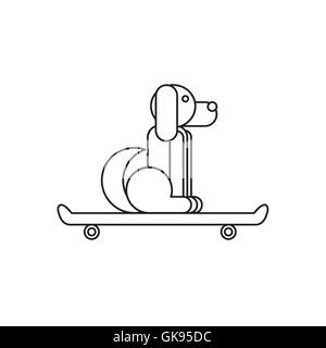 Hund sitzt auf einem Skateboard. Tierarzt-Symbol. Symbol "Lieferung". Vektor Stock Vektor