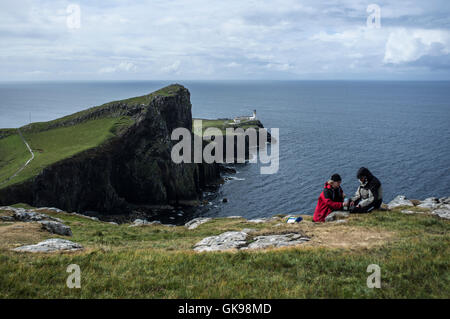 Picknick am landschaftlich Point Lighthouse, der westlichste Punkt auf der Hebridean Insel von Skye, Schottland Stockfoto