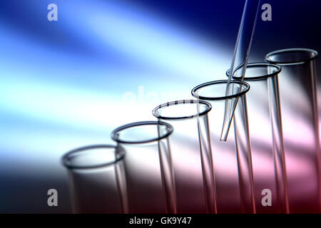 Labor-Pipette im leeren Glas Reagenzgläser für ein wissenschaftliches Experiment in einem Forschungslabor der Wissenschaft Stockfoto