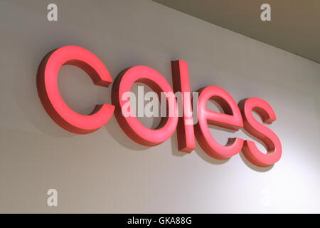 Coles Supermarkt Logo, australische Supermarktkette im Besitz von Wesfarmers gegründet 1914. Stockfoto