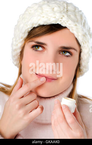 Winter Lippenstift Make-up Stockfoto