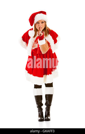 Kaukasische weiblich gekleidet in einem niedlichen Santa Elf Outfit. Stockfoto