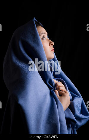 Frau Profil blau Stockfoto