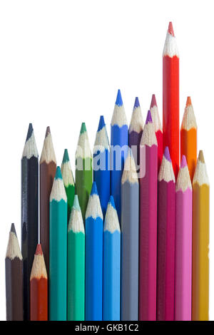 Farbstifte auf weißem Hintergrund Stockfoto