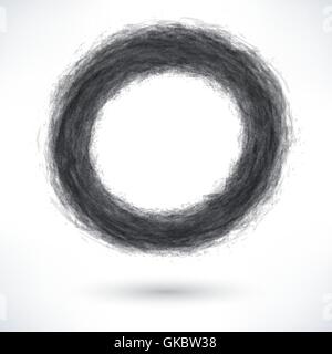 Schwarzen Pinselstrich in Form von einem dunklen Kreis mit Schlagschatten. Abstrakte Graustufen Ringform. Zeichnung in Tinte Skizze erstellt Stock Vektor