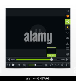 Schwarz Media-Player mit video Ladebalken. Zeitgenössische klassische dunkle Haut. Variation 03 Farbe grün Stock Vektor